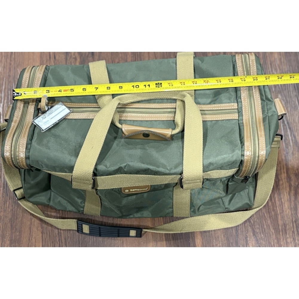 Samsonite‎ Green Tan Canvas Duffle Bag Heavy Duty Gym Travel Luggage - Picture 4 of 16